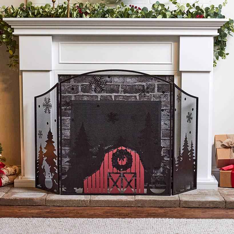 Red Barn Christmas Fireplace Screen#select-design_red-barn