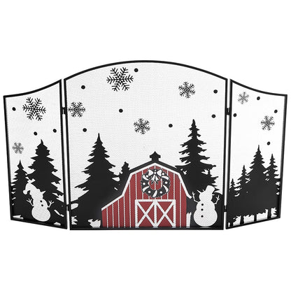 Red Barn Christmas Fireplace Screen