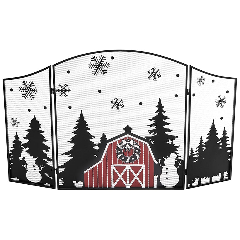 Red Barn Christmas Fireplace Screen