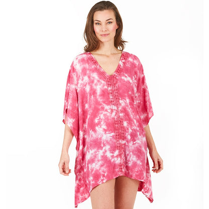 Tie-Dye Lace Trim Cover-Up Caftan