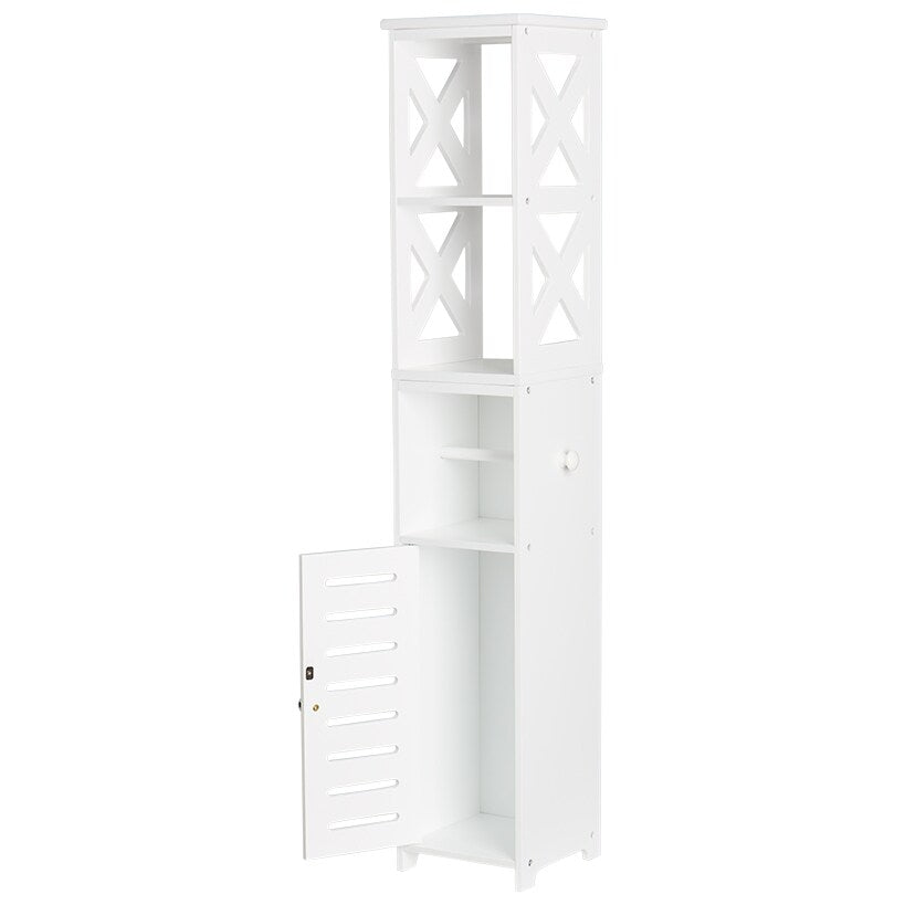 Bathroom Storage Unit with Toilet Paper Dispenser, 2 Shelves, and Cupboard
