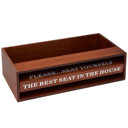 Wooden Bathroom Toilet Topper Storage Tray with Funny Rotating Phrases