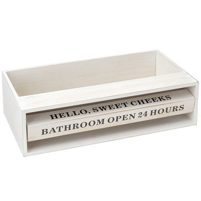 Wooden Bathroom Toilet Topper Storage Tray with Funny Rotating Phrases