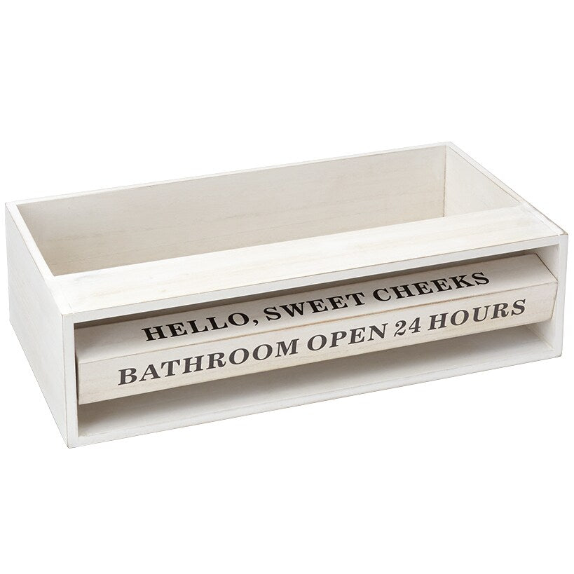 Wooden Bathroom Toilet Topper Storage Tray with Funny Rotating Phrases#select-color_white