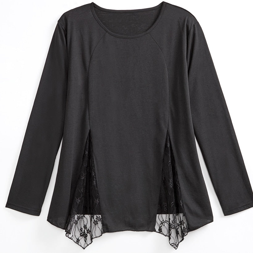 Women's Long Sleeve Tunic Top with Lace Inset#select-color_black