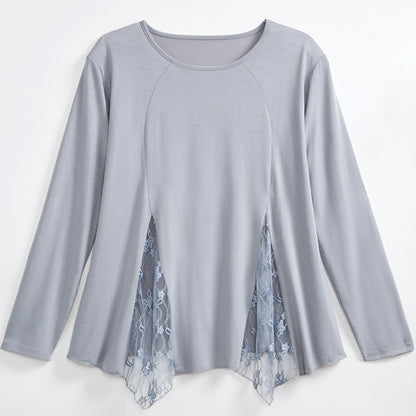 Women's Long Sleeve Tunic Top with Lace Inset
