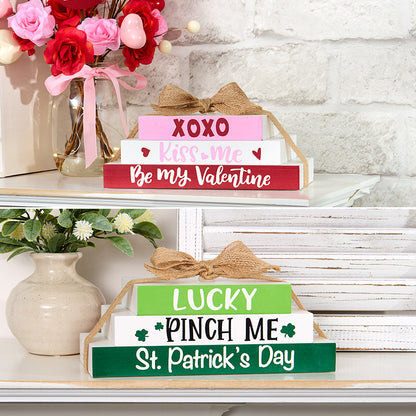 Two-in-One Valentine's and St Patrick's Stacked Block Sign Décor
