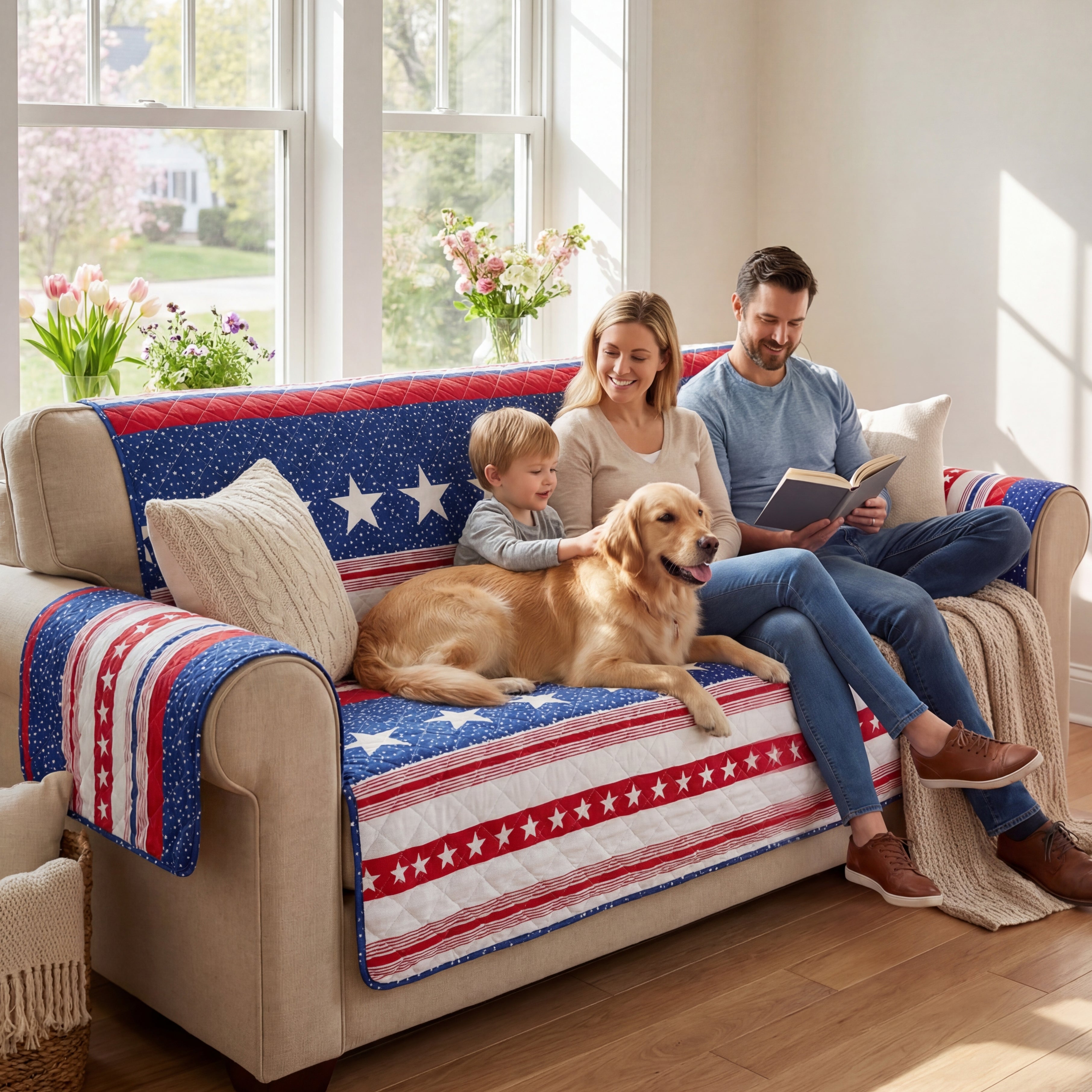 USA Stripe Quilted Furniture Cover Sofa