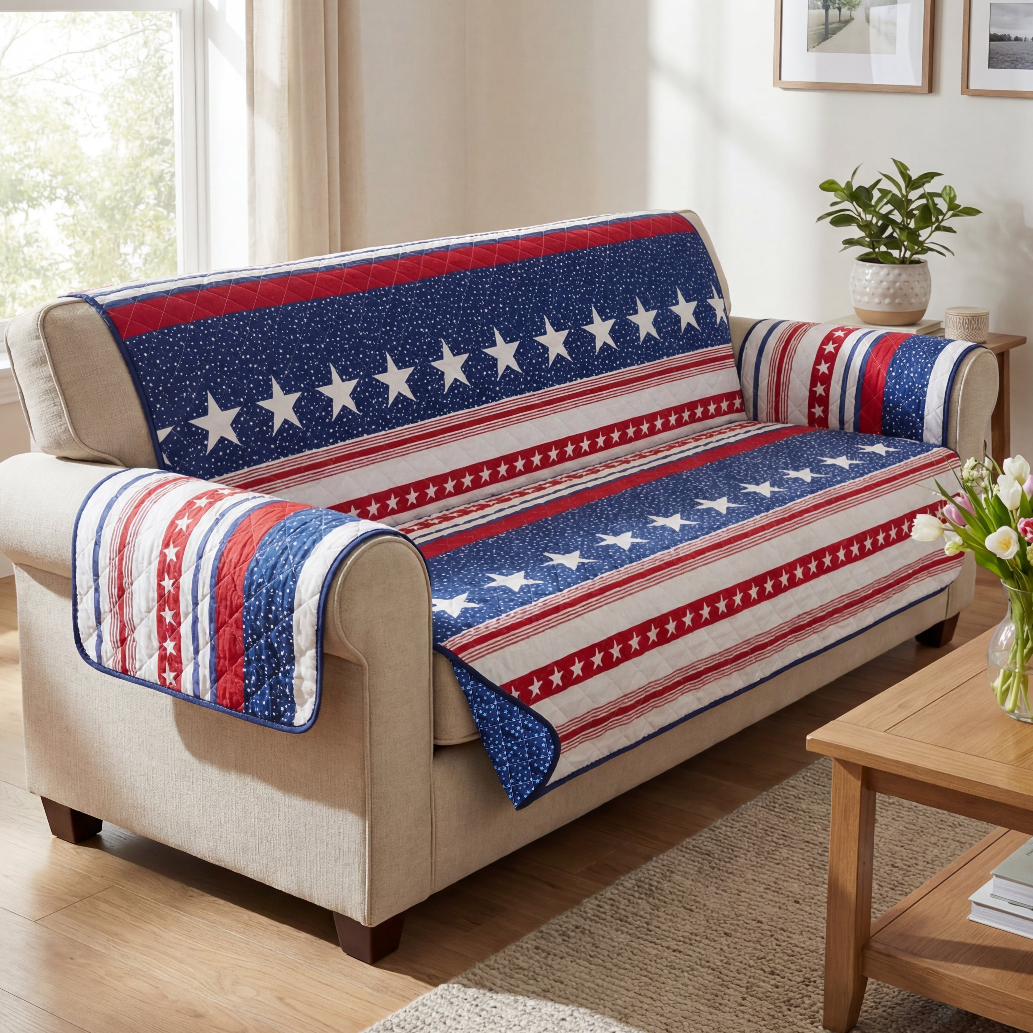 USA Stripe Quilted Furniture Cover Sofa