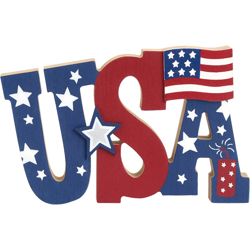Patriotic USA Block Sign Americana Decor