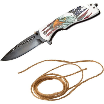 USA Eagle Rescue Liner Lock Folding Knife Pocket Clip Glass Breaker