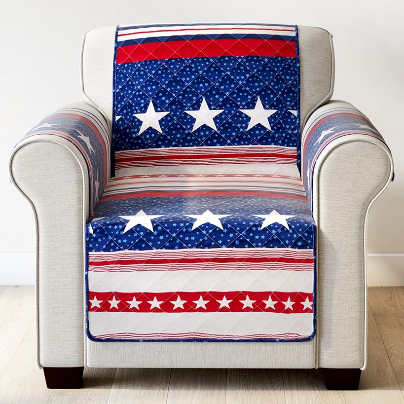 USA Stripe Quilted Furniture Cover Chair Sofa Loveseat