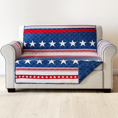 USA Stripe Quilted Furniture Cover Chair Sofa Loveseat