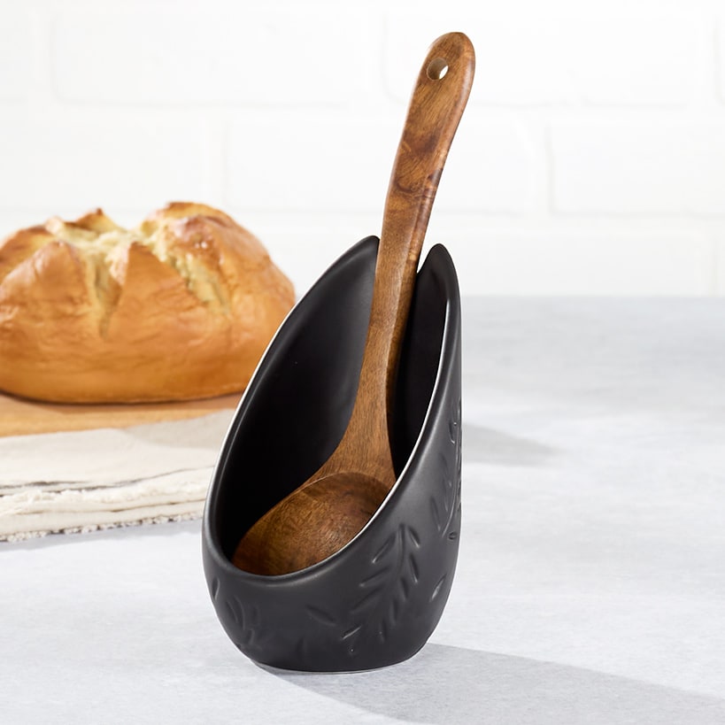 Embossed Kitchen Upright Spoon Rest Decorative Utensil Holder#select-color_black