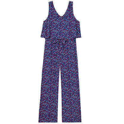 Women's V-Neck Wide Leg Jumpsuit - Red, White, and Blue