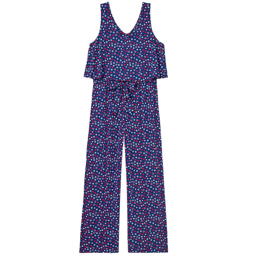 Women's V-Neck Wide Leg Jumpsuit - Red, White, and Blue#select-size_xl