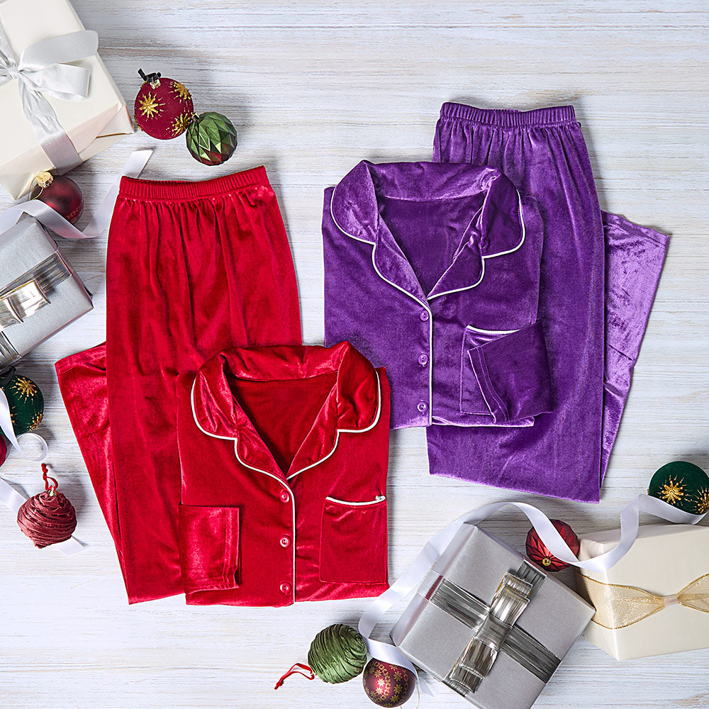 Velour Pajama Set 2 Pieces Red Purple