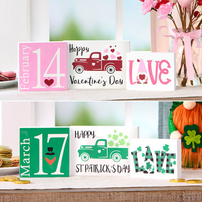 Valentine's and St Patrick's Two-in-One Block Signs-3 Pc Set