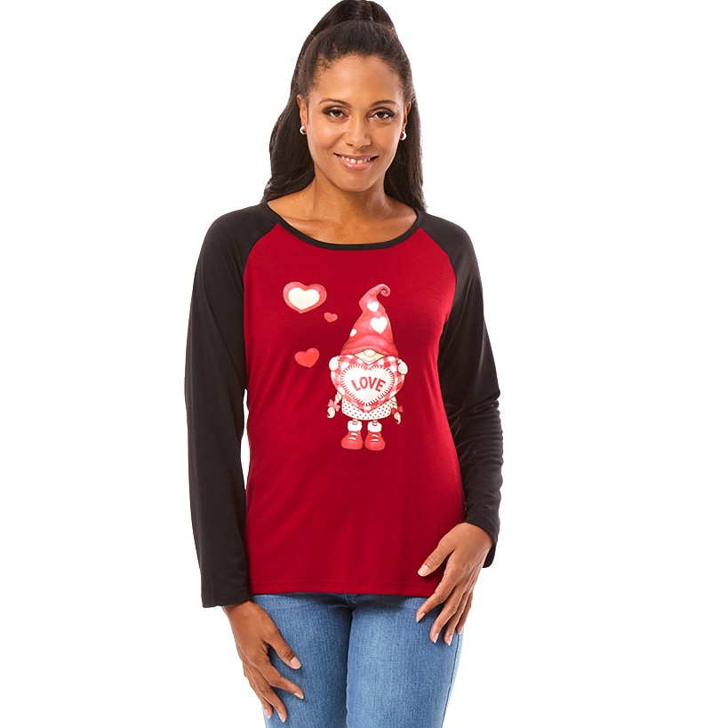 Women's Valentine's Day Jersey Gnome Red Black