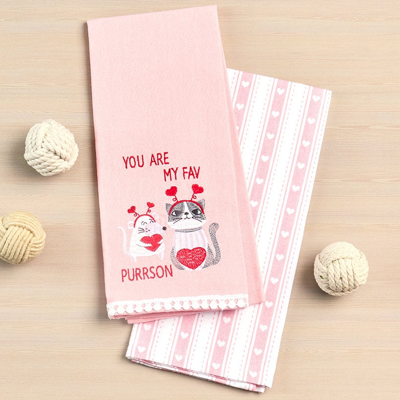 Embroidered Kitchen Towels Valentine's Day Set of 2#select-towel_fav-person