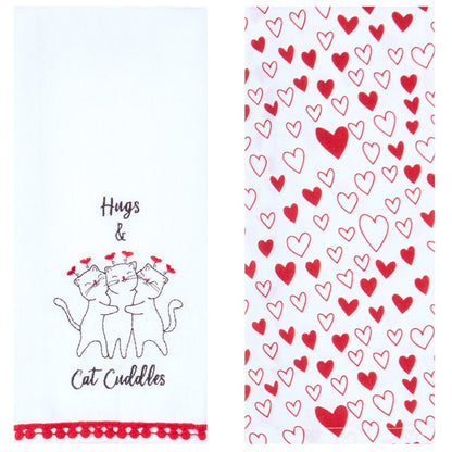 Embroidered Kitchen Towels Valentine's Day Set of 2