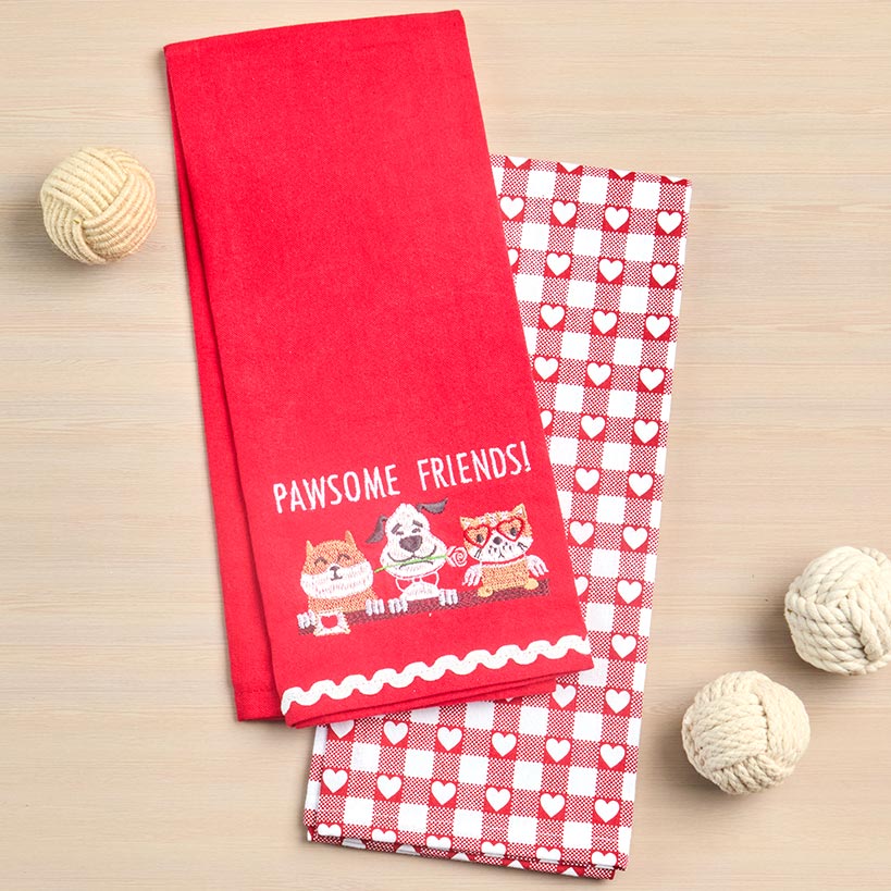 Embroidered Kitchen Towels Valentine's Day Set of 2#select-towel_pawsome-friends
