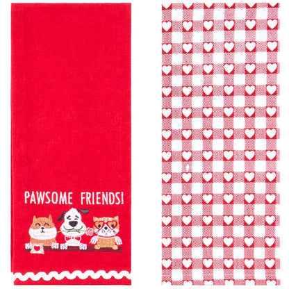 Embroidered Kitchen Towels Valentine's Day Set of 2