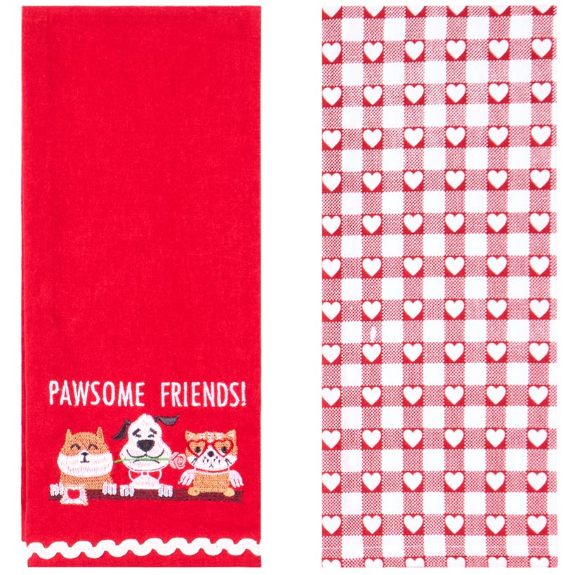 Embroidered Kitchen Towels Valentine's Day Set of 2