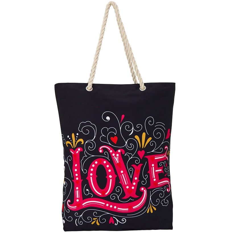 Women's Love Heart Tote Bag with Rope Handle