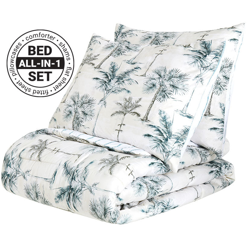 Vintage Palm Tree Queen or King Complete Comforter Set