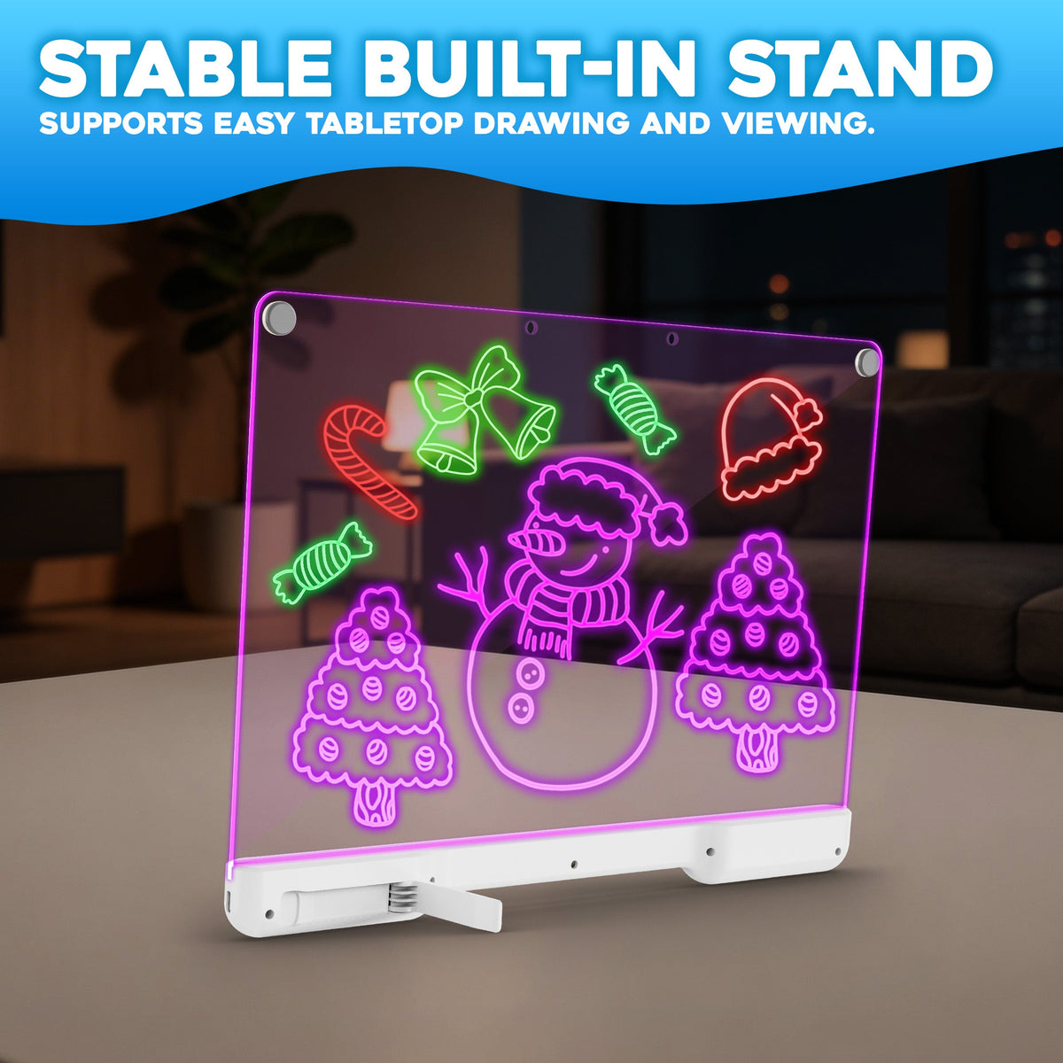 Contixo WB1 16” LED Drawing Board for Kids - Rechargeable Glow Doodle Board With 10 Light Modes & 9 Brightness Levels, Neon Dry Erase Light-Up Acrylic Drawing Board With 12 Glow Pens, Portable Screen-Free Drawing Board
