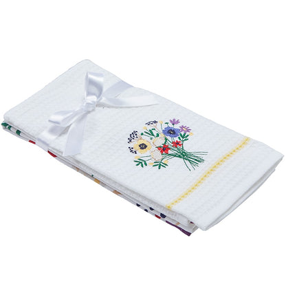 Sets of 2 Waffle Weave Floral Kitchen Towels