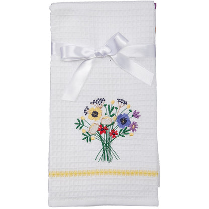 Sets of 2 Waffle Weave Floral Kitchen Towels