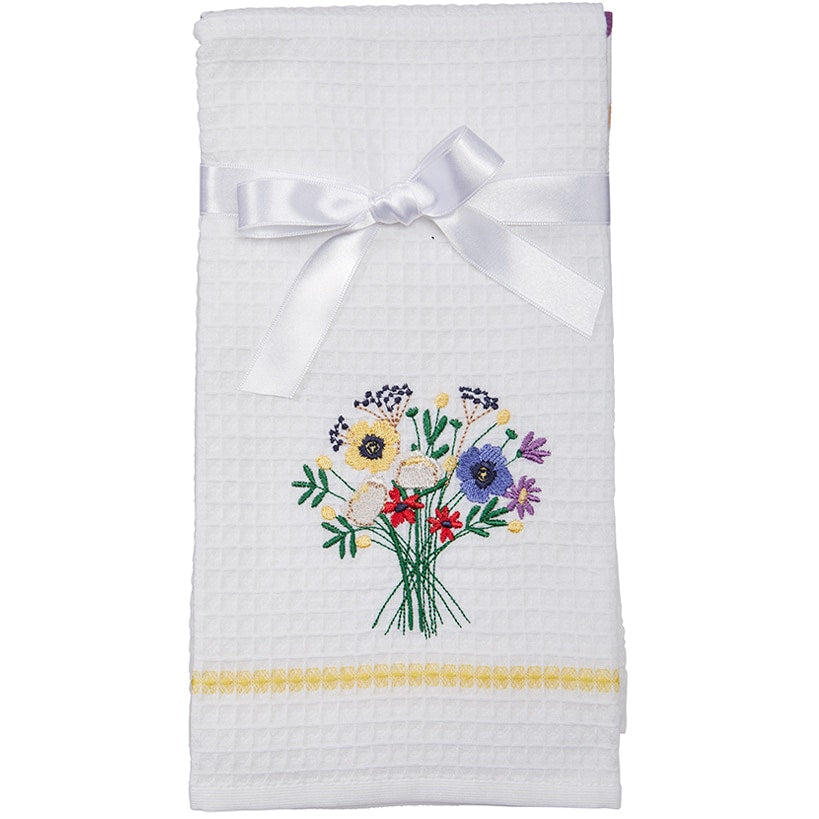 Sets of 2 Waffle Weave Floral Kitchen Towels