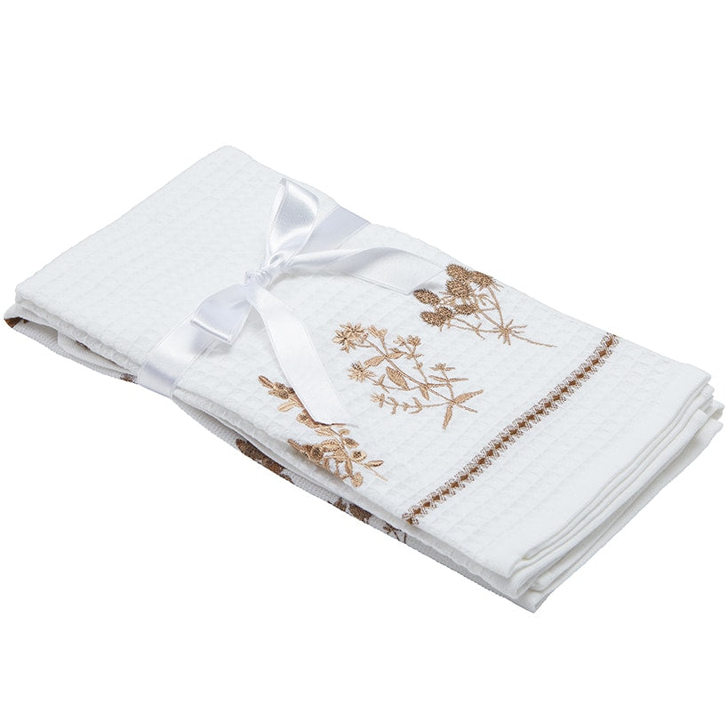Sets of 2 Waffle Weave Floral Kitchen Towels