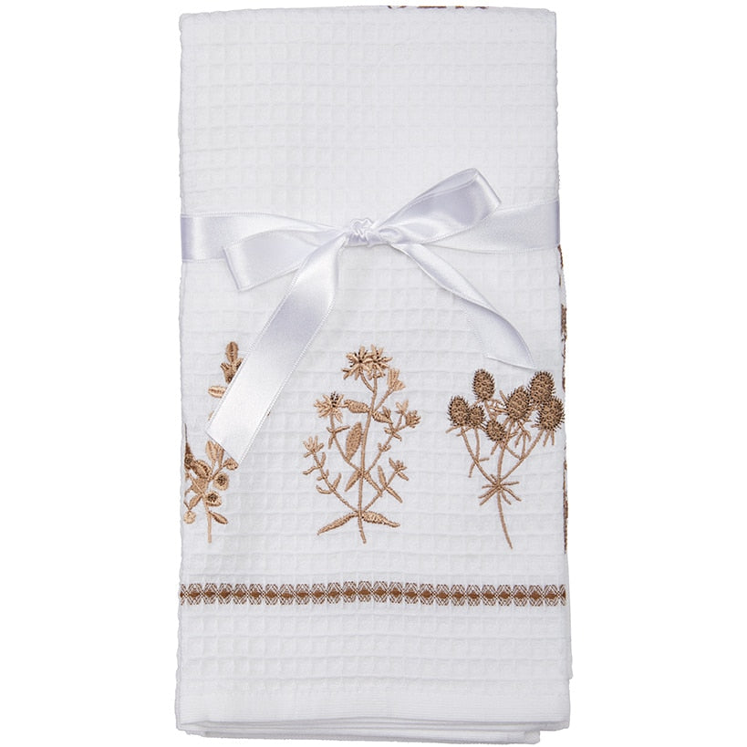 Sets of 2 Waffle Weave Floral Kitchen Towels
