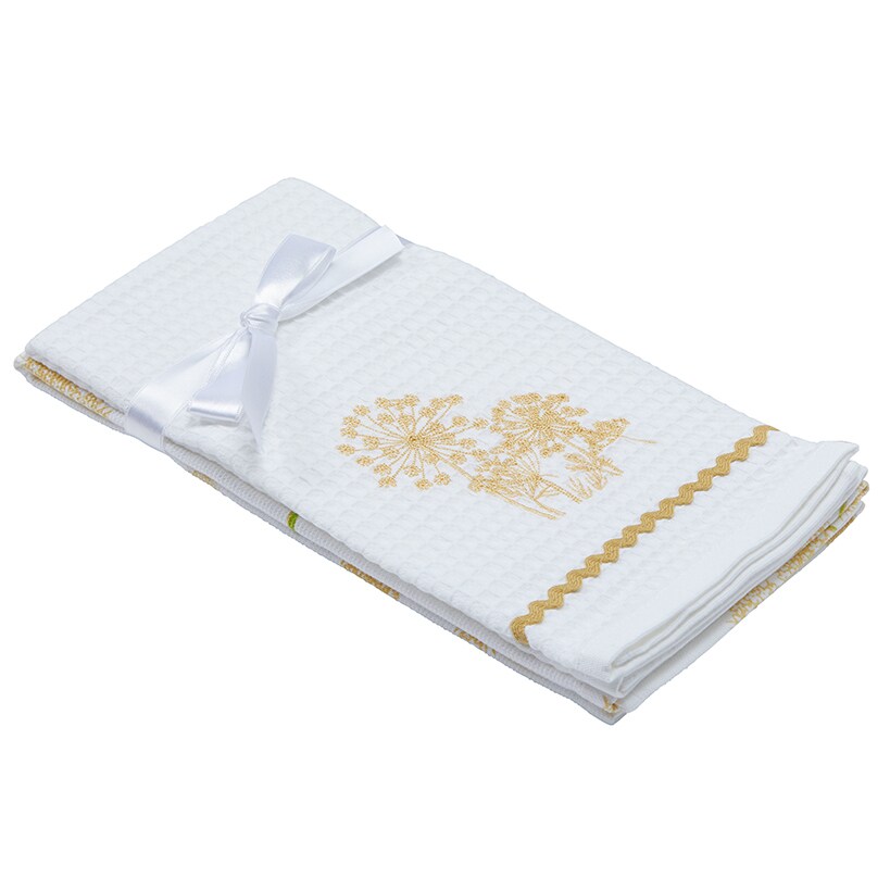 Sets of 2 Waffle Weave Floral Kitchen Towels