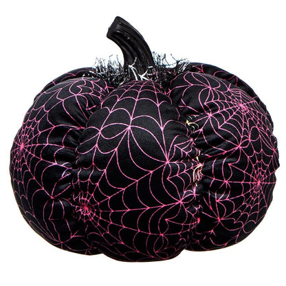 Halloween Plush Webbed Pumpkin Decor - Orange, Black, or Purple