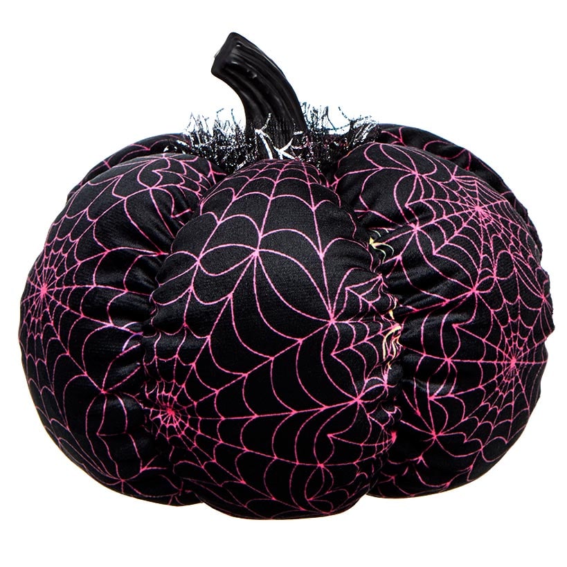 Halloween Plush Webbed Pumpkin Decor - Orange, Black, or Purple