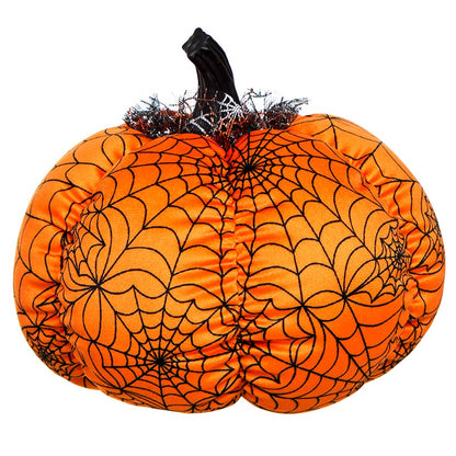 Halloween Plush Webbed Pumpkin Decor - Orange, Black, or Purple