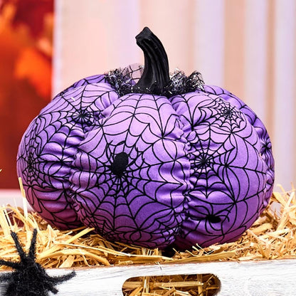 Halloween Plush Webbed Pumpkin Decor - Orange, Black, or Purple