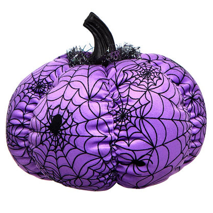 Halloween Plush Webbed Pumpkin Decor - Orange, Black, or Purple
