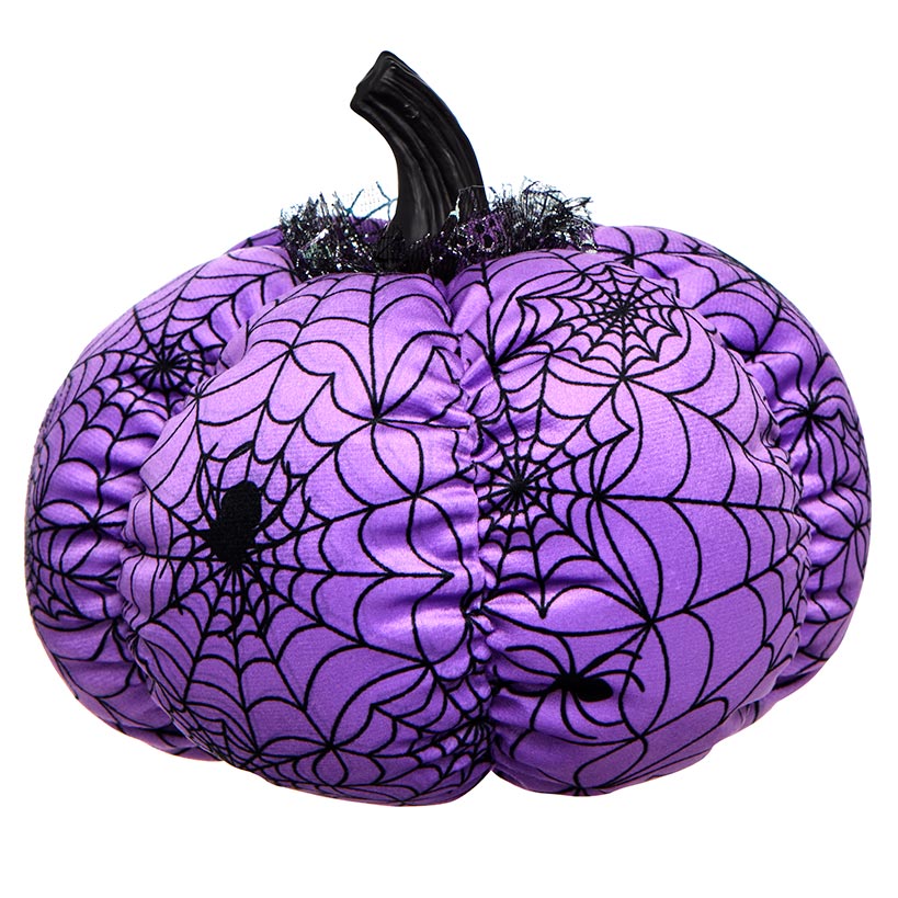 Halloween Plush Webbed Pumpkin Decor - Orange, Black, or Purple