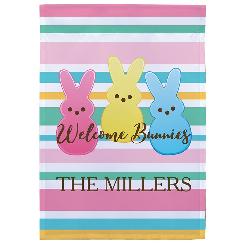 Personalized Welcome Bunnies Garden Flag