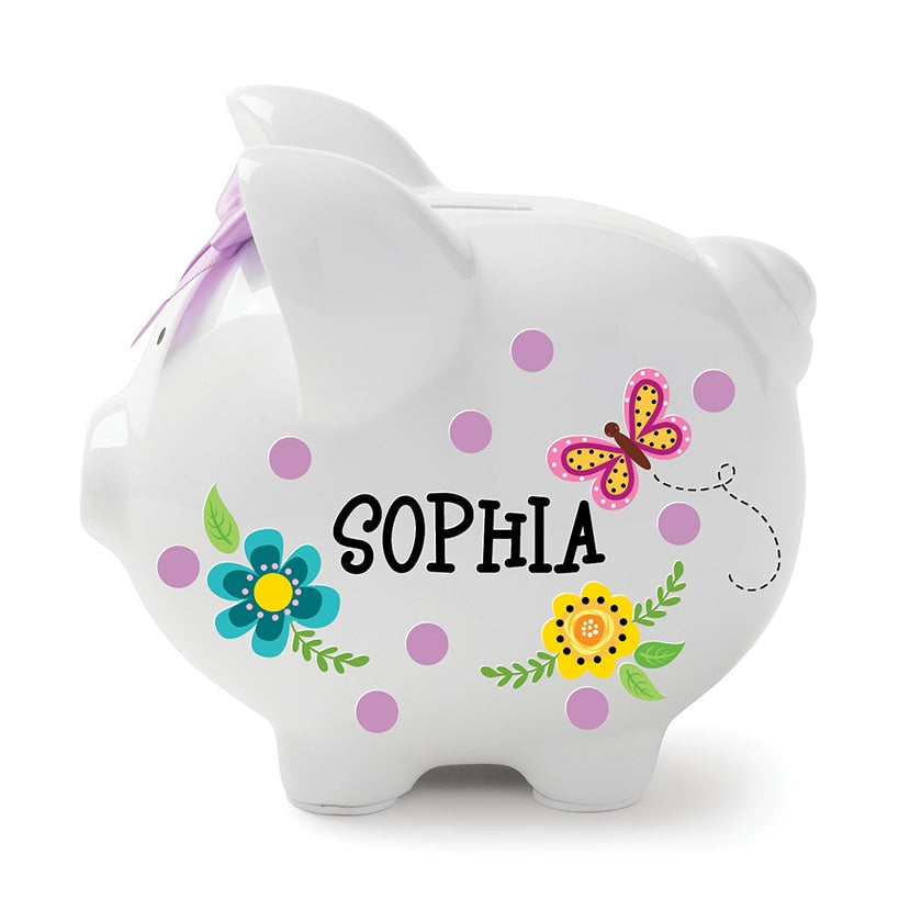 Personalized Piggy Bank White
