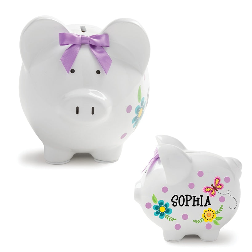 Personalized Piggy Bank White