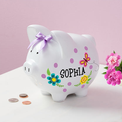 Personalized Piggy Bank White
