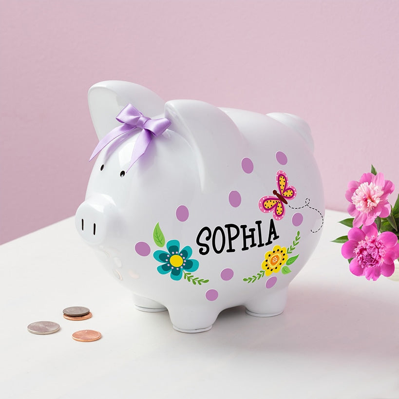 Personalized Piggy Bank White