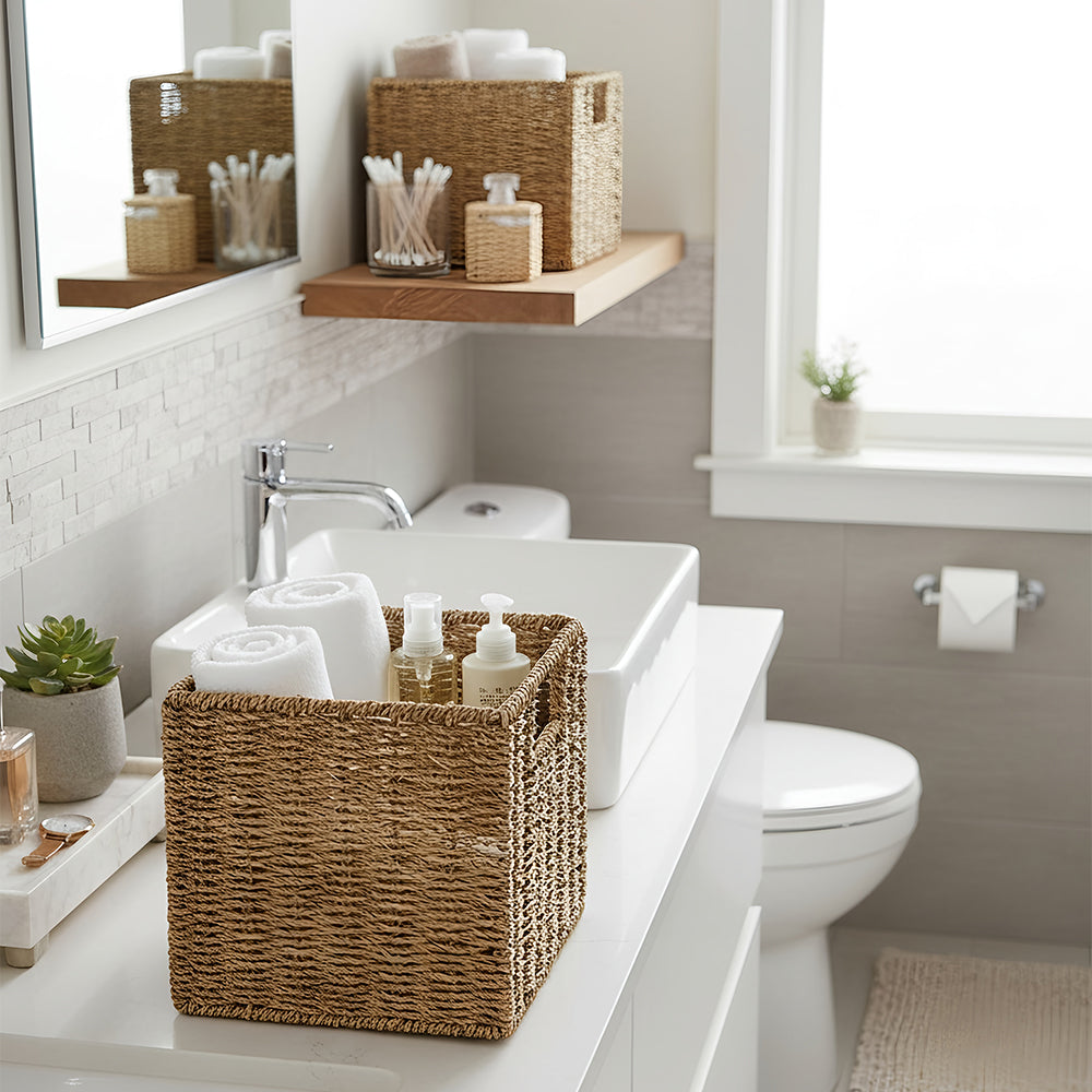 Narrow Storage Tower with 6 Shelves or Set of 2 Wicker Baskets