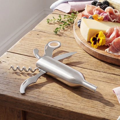 Wine Bottle Tool - Corkscrew, Cap Lifter, Magnifier, Knife, Cutter Blade